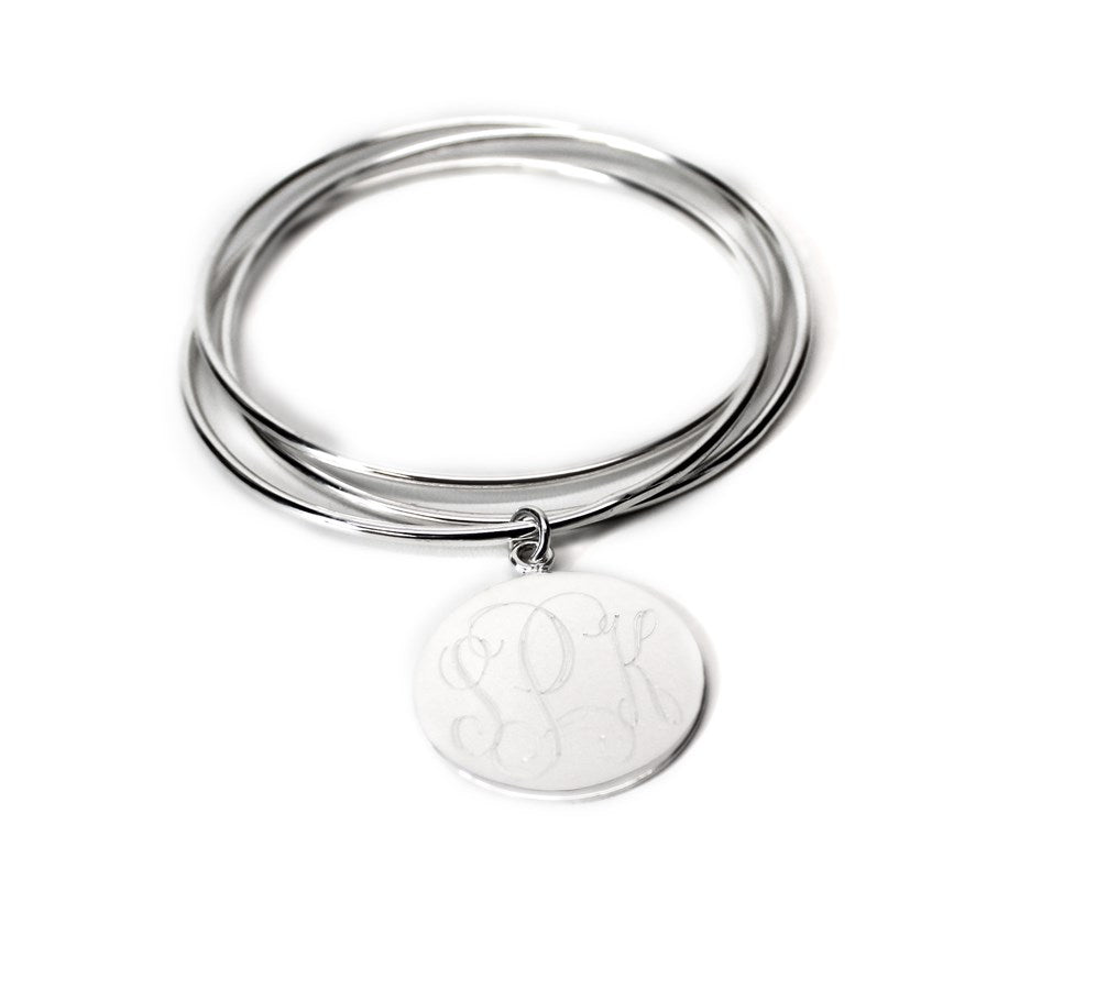 German Silver Triple Bangle with Engraved Dangle Disc - Atlanta Jewelers Supply