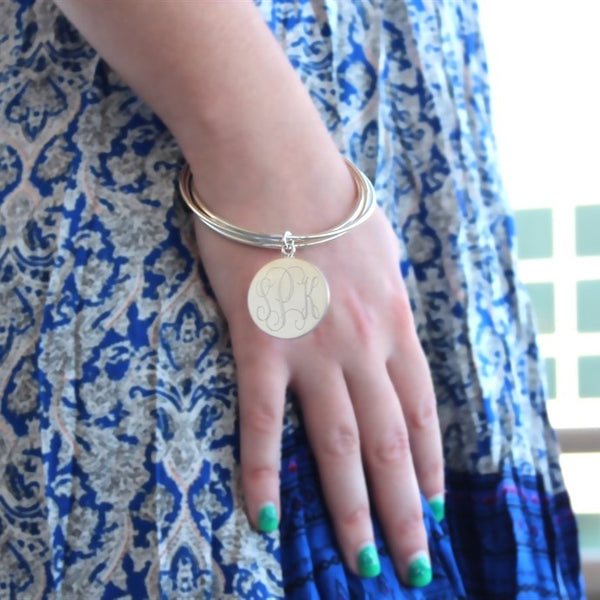 German Silver Triple Bangle with Engraved Dangle Disc - Atlanta Jewelers Supply