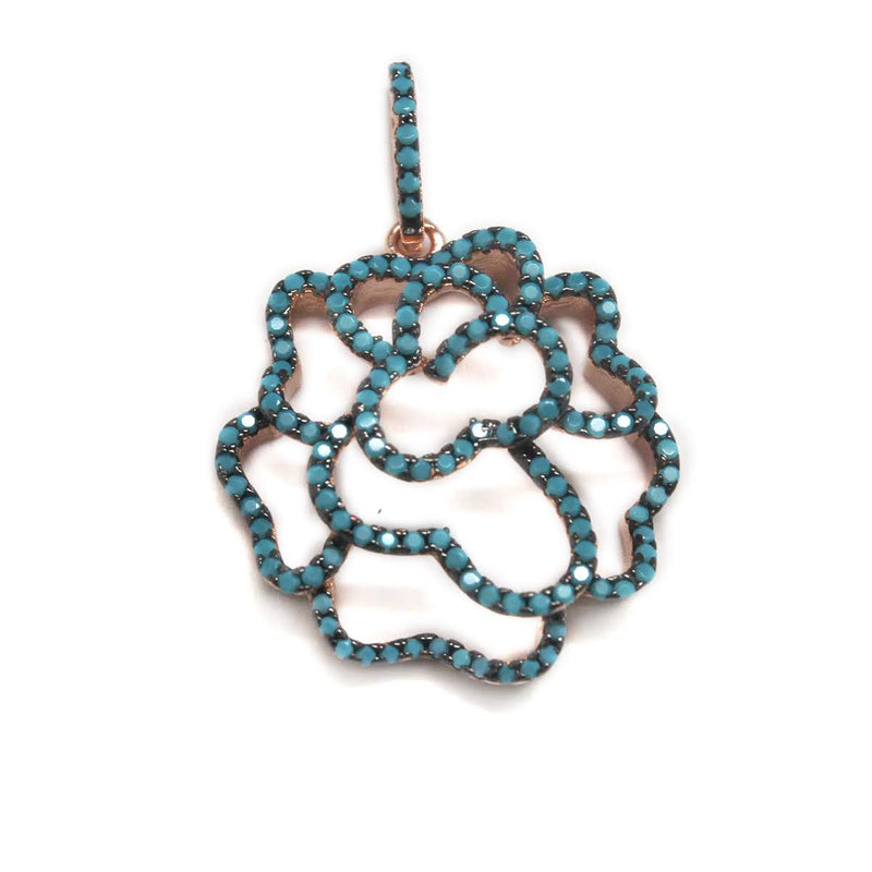 Sterling Silver Flower with Turquoise CZ (2 Metal Colors)