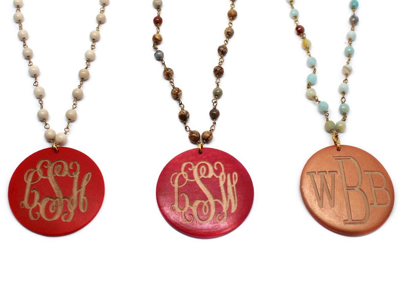 BEADED NECKLACES WITH ENGRAVED WOOD PENDANT - Atlanta Jewelers Supply